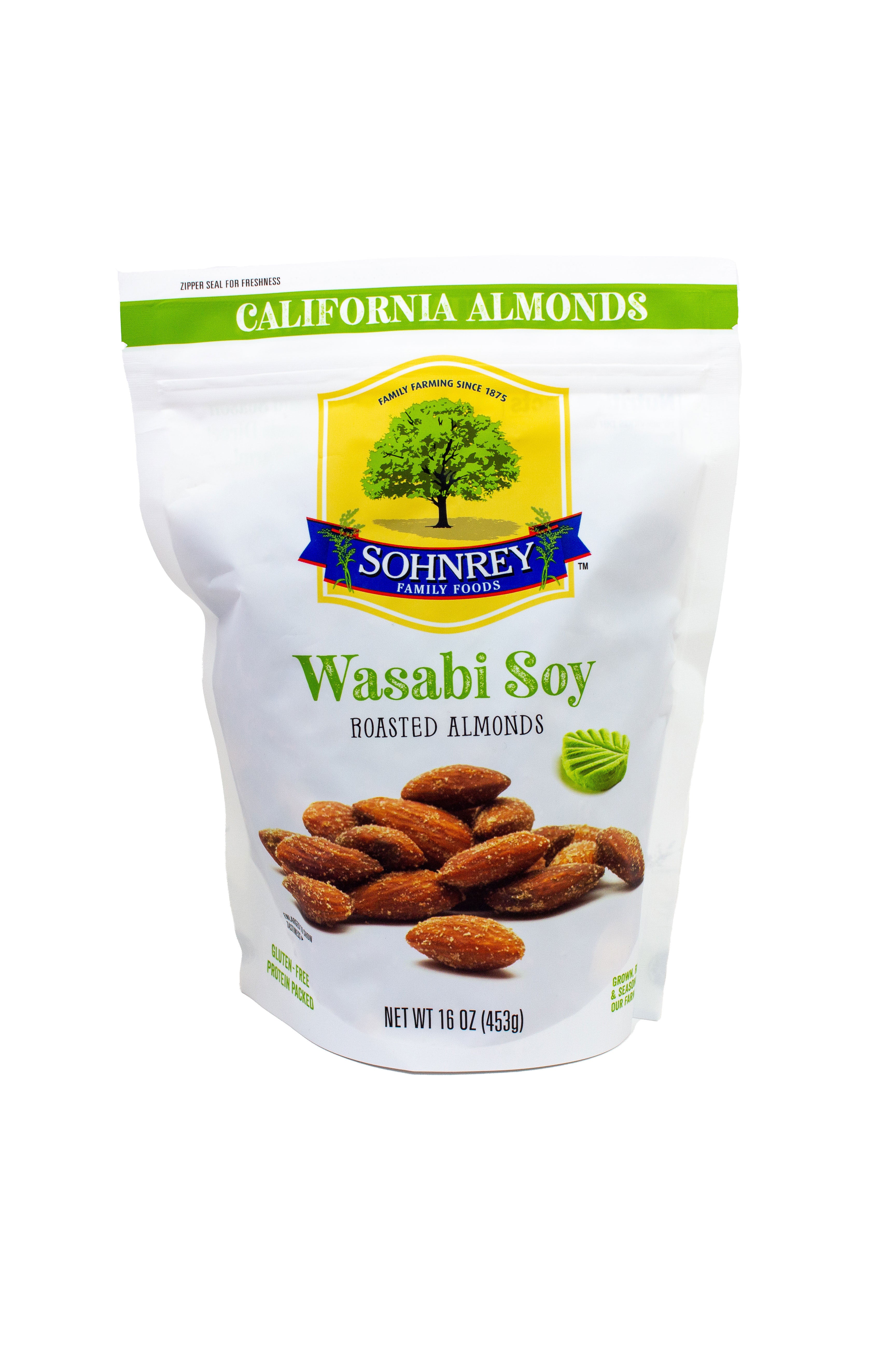 Spicy Wasabi and Soy Sauce Flavored Almonds | Sohnrey Family Foods